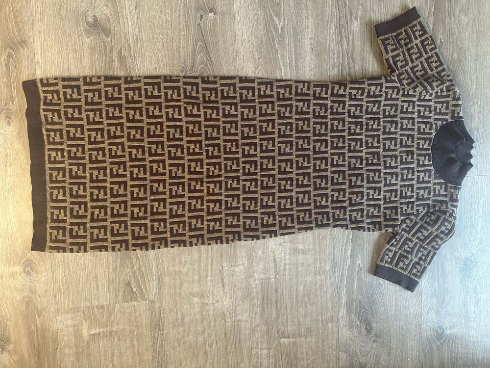 Fendi FF Monogram Knit Mock Neck Short Sleeve Midi Dress - Picture 5 of 10